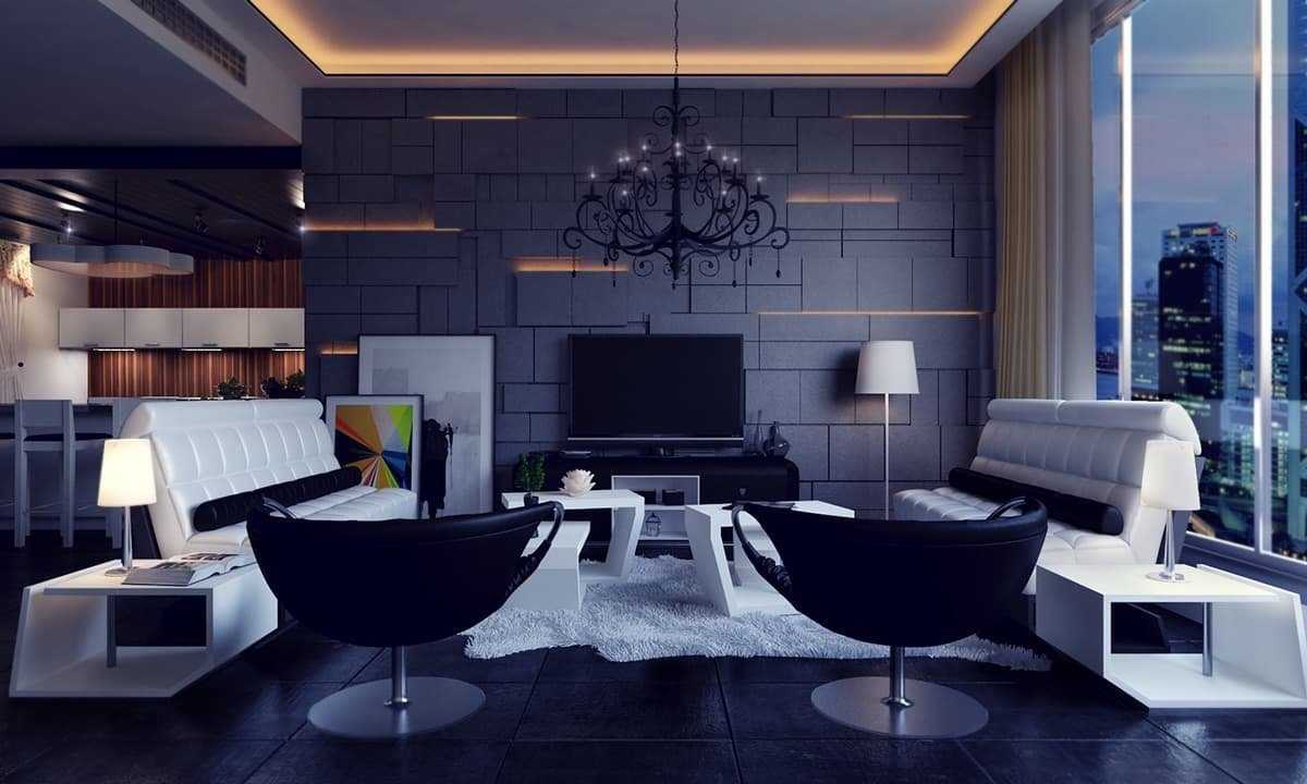 Дизайн гостиной в стиле хай тек 2021