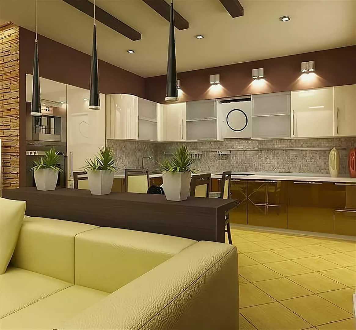 Современный дизайн кухни совмещенной с гостиной 2020 года