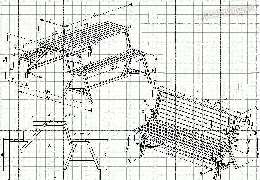Самостоятельное изготовление дачной скамейки трансформера: чертежи, размеры