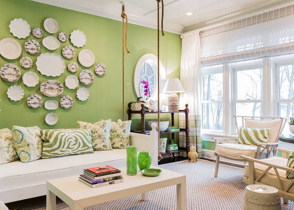 Зеленые шторы в интерьере гостиной - только лучшие варианты!