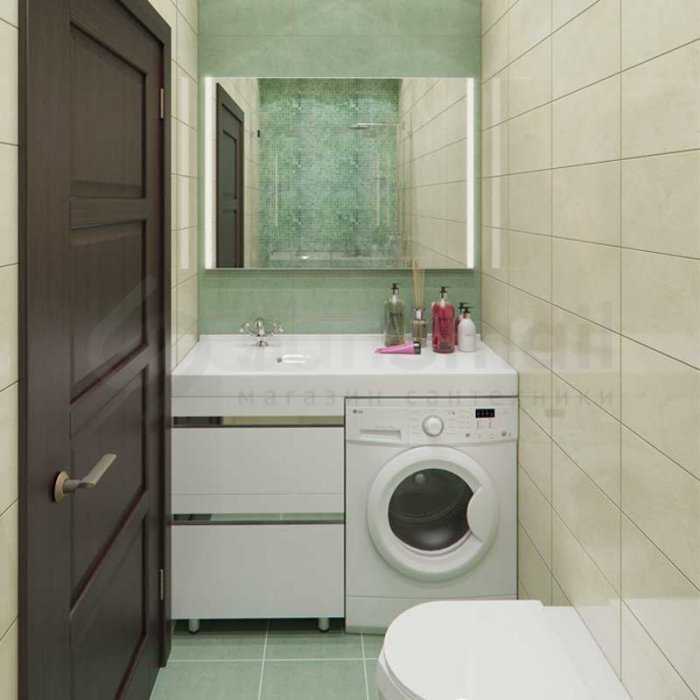 Дизайн маленького туалета со стиральной машиной и раковиной: фото
