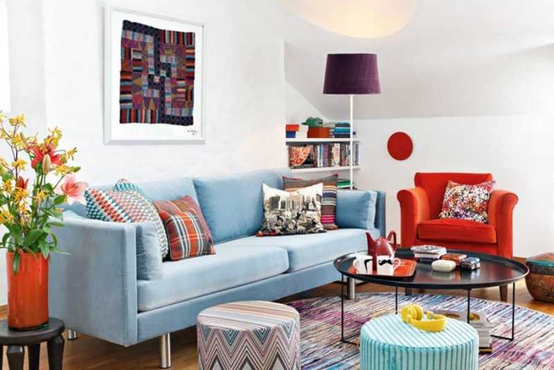 Оранжевый диван, материалы изготовления, цветовые комбинации