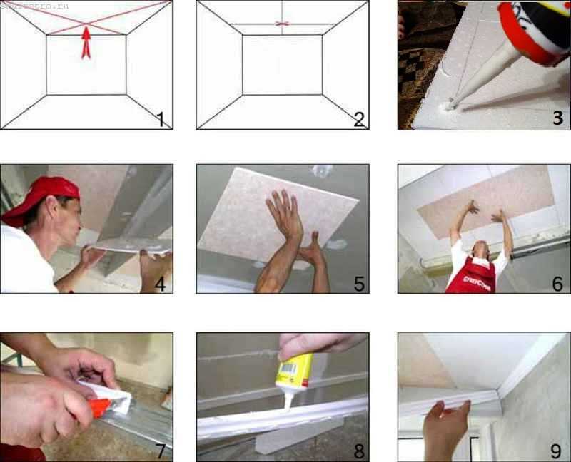 Как клеить потолочную плитку: подробная инструкция для ровных и неровных потолков