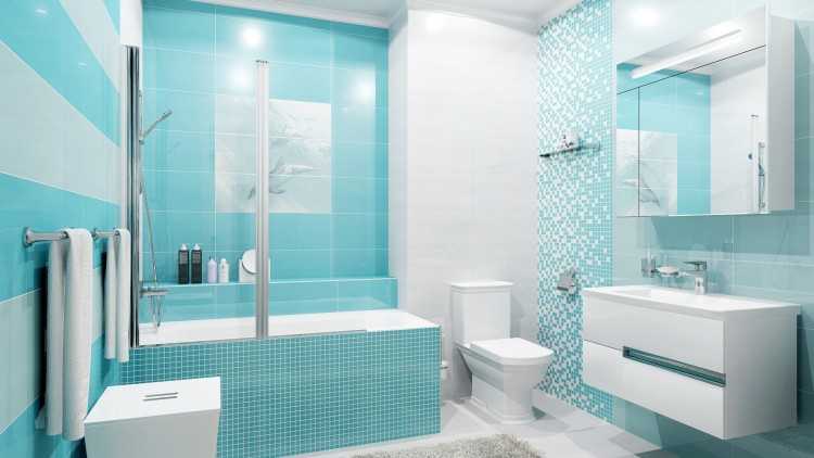 Синяя ванная комната — 50 фото красивого и нежного дизайна