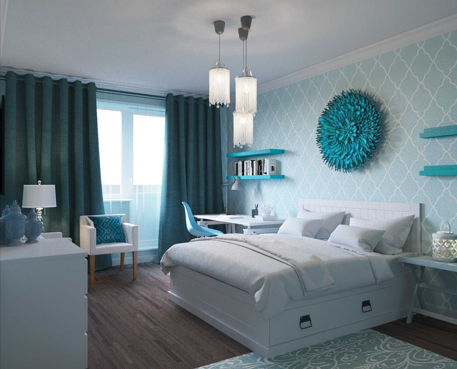 Спальня в бирюзовых тонах, варианты дизайна интерьера, возможные сочетания цветов + фото