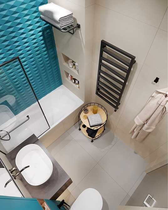 Бирюзовый цвет в интерьере: сочетание с другими цветами в ванной, гостиной с бежевым, серым, зеленым и желтым
 - 36 фото
